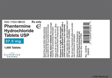 White Oblong N 4 - Phentermine Hydrochloride 37.5mg Tablet