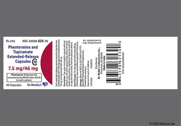 White And Red Drl 625 - Phentermine/Topiramate 7.5mg-46mg Extended-Release Capsule