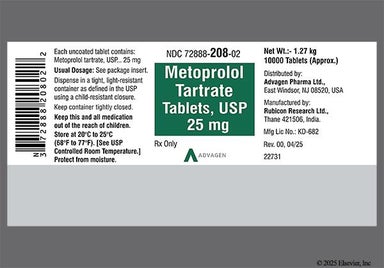 White Round R 25 - Metoprolol Tartrate 25mg Tablet