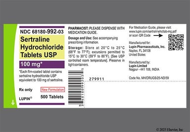 Yellow Oblong L U - Sertraline Hydrochloride 100mg Tablet