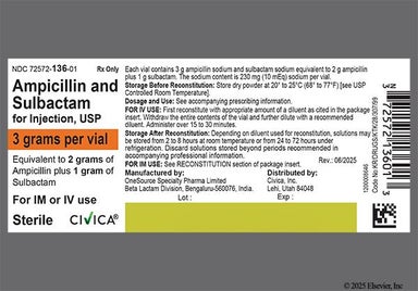 white - Ampicillin/Sulbactam 3g Powder for Injection