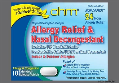 White Oblong Rx724 - Allergy Relief & Nasal Decongestant 24 Hour Non-Drowsy 10mg-240mg Extended-Release Tablet