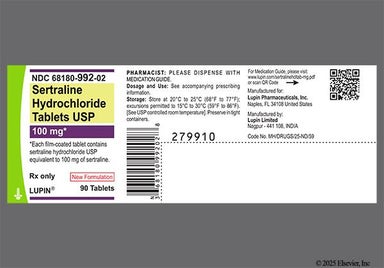 Yellow Oblong L U - Sertraline Hydrochloride 100mg Tablet