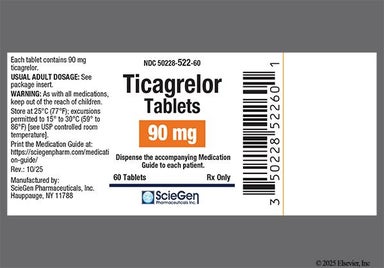 Yellow Round 522 - Ticagrelor 90mg Tablet