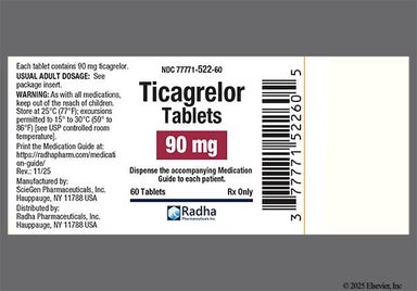 Yellow Round 522 - Ticagrelor 90mg Tablet