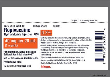 colorless - Ropivacaine Hydrochloride 0.2% Solution for Injection