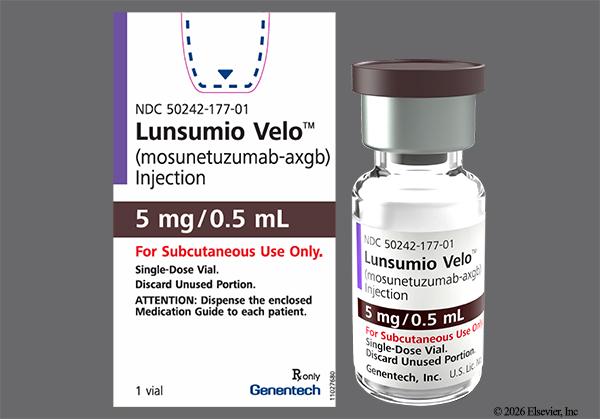 brown and yellow - Lunsumio Velo 5mg/0.5mL Solution for Injection