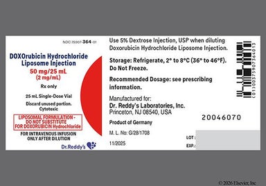 red - Doxorubicin Hydrochloride 50mg/25mL Liposomal Injection