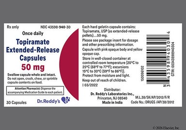 Pink And Yellow Drl 940 - Topiramate 50mg Extended-Release Capsule (Once-Daily)