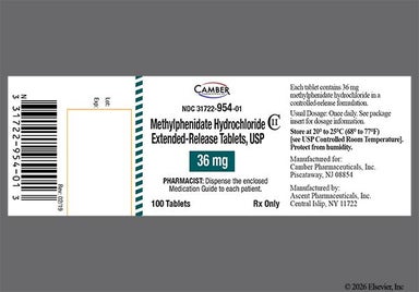 White Oblong 214 - Methylphenidate Hydrochloride 36mg Extended-Release Tablet