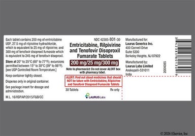 White Oblong Lct - Emtricitabine/Rilpivirine/Tenofovir Disoproxil Fumarate 200mg-25mg-300mg Tablet