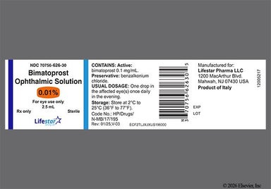 colorless - Bimatoprost 0.01% Ophthalmic Solution