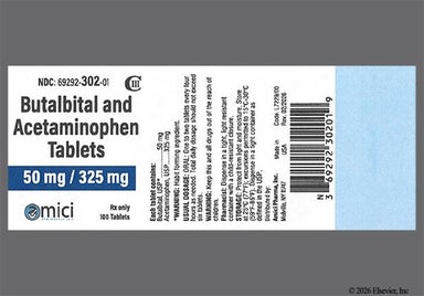 White Oblong A34 - Butalbital/Acetaminophen 50mg-325mg Tablet