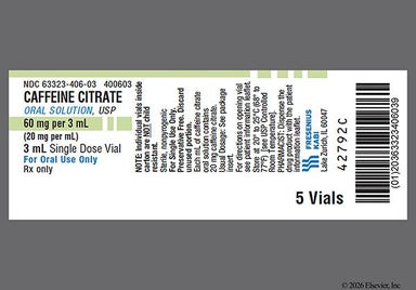 colorless - Caffeine Citrate 60mg/3mL Solution