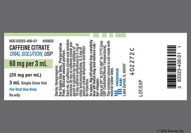 colorless - Caffeine Citrate 60mg/3mL Solution