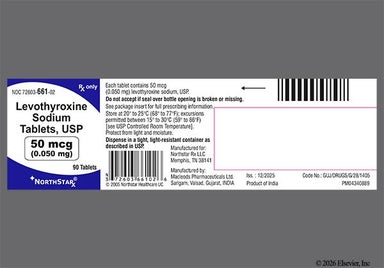 White Round M57 - Levothyroxine Sodium 50mcg Tablet