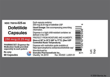 Peach G250 025 - Dofetilide 250mcg Capsule
