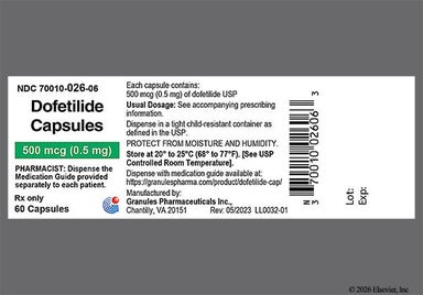 Peach, White Capsule G500 026 - Dofetilide 500mcg Capsule