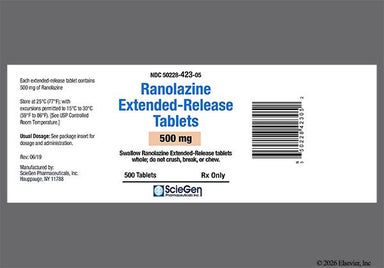 Peach Oblong Sg And 423 - Ranolazine 500mg Extended-Release Tablet