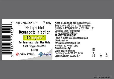 amber, pink, and yellow - Haloperidol Decanoate 100mg/mL Solution for Injection