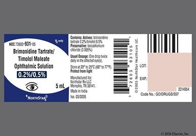 green-yellow - Brimonidine Tartrate/Timolol Maleate 0.2%-0.5% Ophthalmic Solution