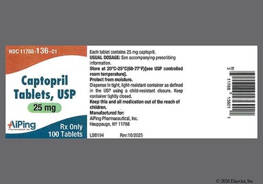White Round C 25 - Captopril 25mg Tablet