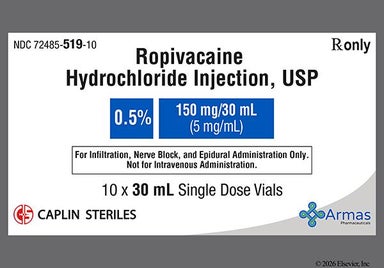 colorless - Ropivacaine Hydrochloride 0.5% Solution for Injection