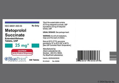 White Oval A 3 - Metoprolol Succinate 25mg Extended-Release Tablet