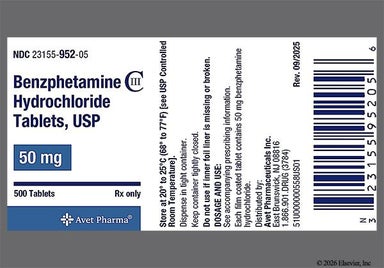 Peach Round 952 - Benzphetamine Hydrochloride 50mg Tablet