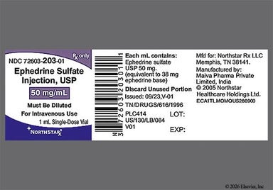 colorless - Ephedrine Sulfate 50mg/mL Solution for Injection
