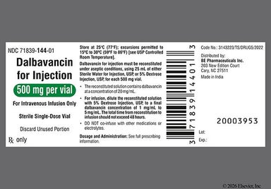 Yellow Not applicable - Dalbavancin 500mg Powder for Injection