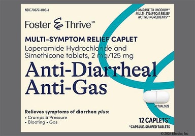 White Oblong 2 125 - Foster & Thrive Anti-Diarrheal/Anti-Gas 2mg-125mg Caplet