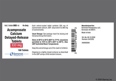 White Round 476 - Acamprosate Calcium 333mg Delayed-Release Tablet