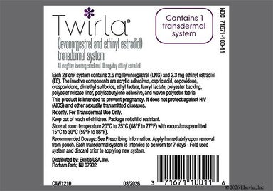 Beige Round TWIRLA Levonorgestrel 40mcg/day Ethinyl Estradiol 10mcg/day - Twirla Transdermal Patch