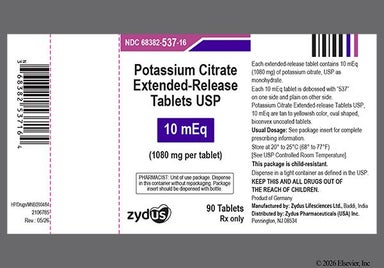 Tan Oval 537 - Potassium Citrate 10mEq Extended-Release Tablet