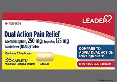 Yellow Oblong G 131 - Leader Dual Action Pain Relief 250mg-125mg Caplet