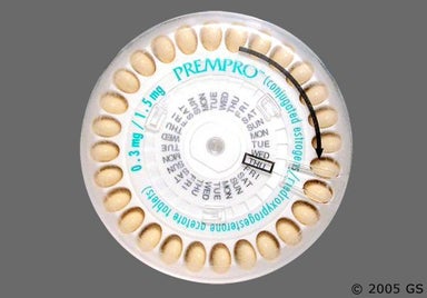 Beige Oval - Prempro 0.3mg-1.5mg Tablet