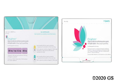 Oriahnn Coupon - Oriahnn 56 capsules of 300mg/1mg/0.5mg/300mg carton