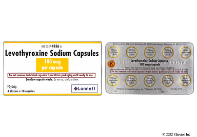 Levothyroxine Coupon - Levothyroxine 30 capsules of 100mcg box