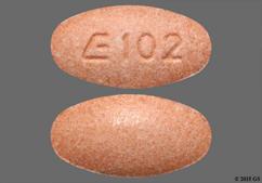 Peach Oval E 102 - Lisinopril 20mg Tablet