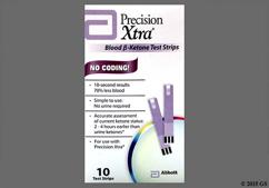 Blood Ketone Test Strips Precision Xtra® 10 Strips per Box 10 second test  time and 1.5 microliters blood sample size For Ketone Precision Meters