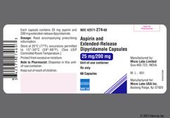 White And Red M 25 - Aspirin 25mg and Dipyridamole 200mg Extended-Release Capsule