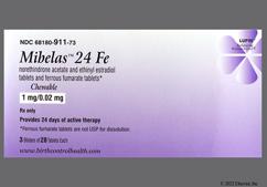 Mibelas 24 FE Coupon - Mibelas 24 FE 28 chewable tablets of 1mg/20mcg package