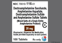 White Oval G 20 116 - Amphetamine / Dextroamphetamine Salts 20mg Tablet