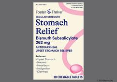 Pink Round Gdc 122 - Foster & Thrive Stomach Relief 262mg Regular Strength Chewable Tablet