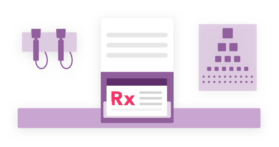Illustration of prescription savings materials including pill bottles and an Rx card