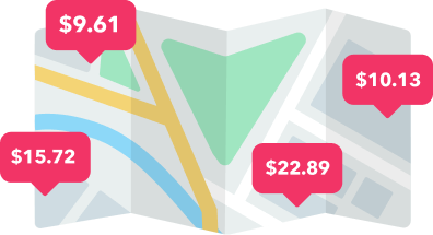 Map showing varying prescription prices at different pharmacy locations